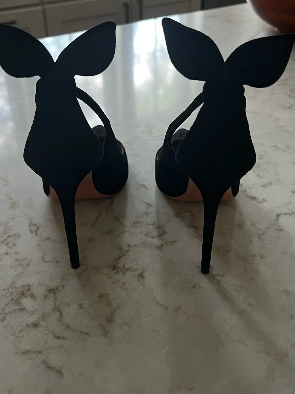 Aquazzura Firenze Black Suede Pointed Bow-Back Stiletto Pumps